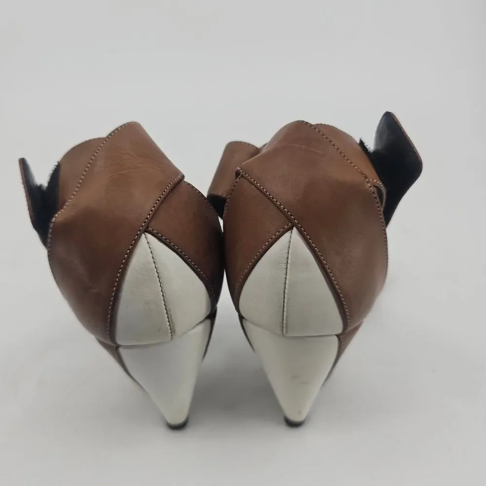 Pierre Hardy Leather Colorblock Wedge Sandal Shoe Brown White Black EU 40 US 9.5